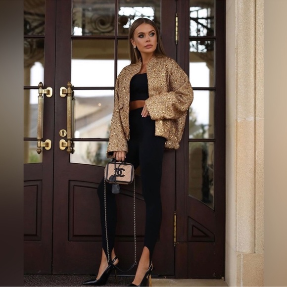 ZARA NEW COLLECTION GOLD SEQUIN JACKET BOMBER - Picture 6 of 16